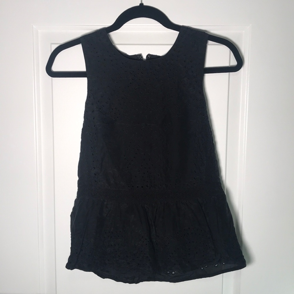 J Crew Peplum Eyelet Black Sleeveless Top